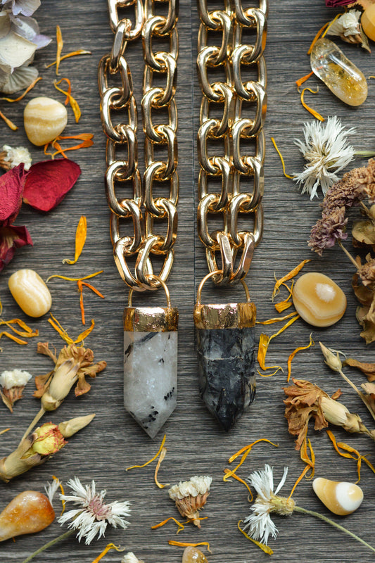 Tourmaline In Quartz Gold Tone Chunky Chain Necklace