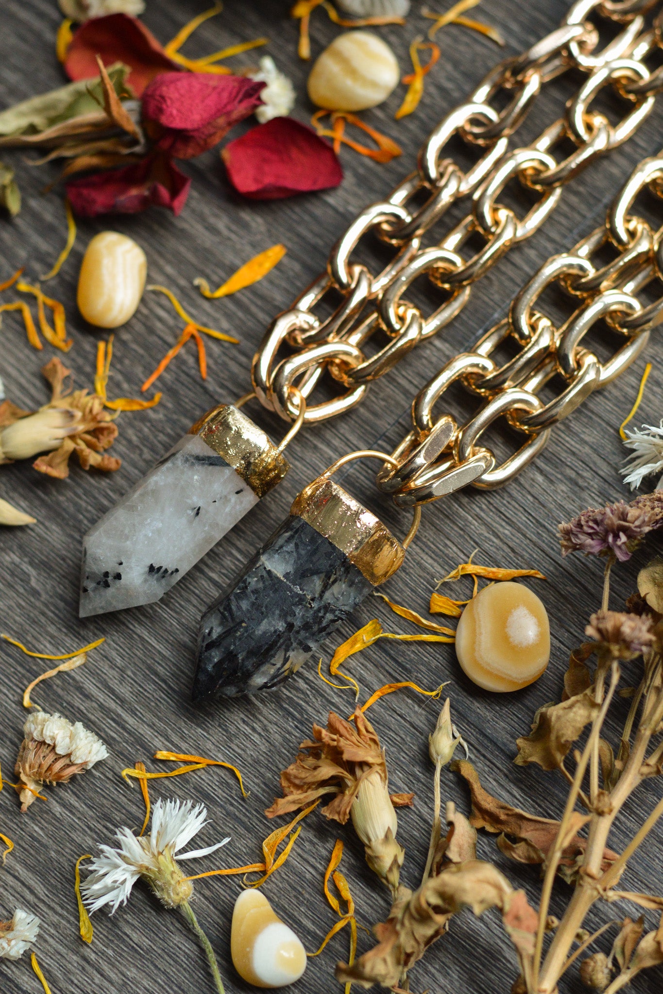 Tourmaline In Quartz Gold Tone Chunky Chain Necklace