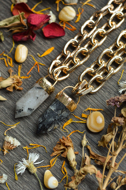 Tourmaline In Quartz Gold Tone Chunky Chain Necklace