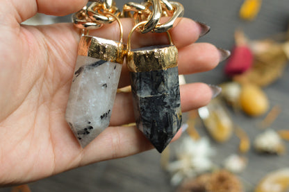 Tourmaline In Quartz Gold Tone Chunky Chain Necklace