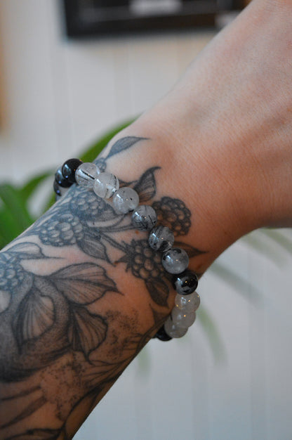Tourmaline In Quartz Bead Bracelet
