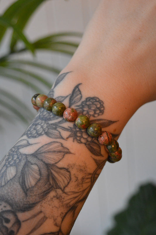 Unakite Bead Bracelet